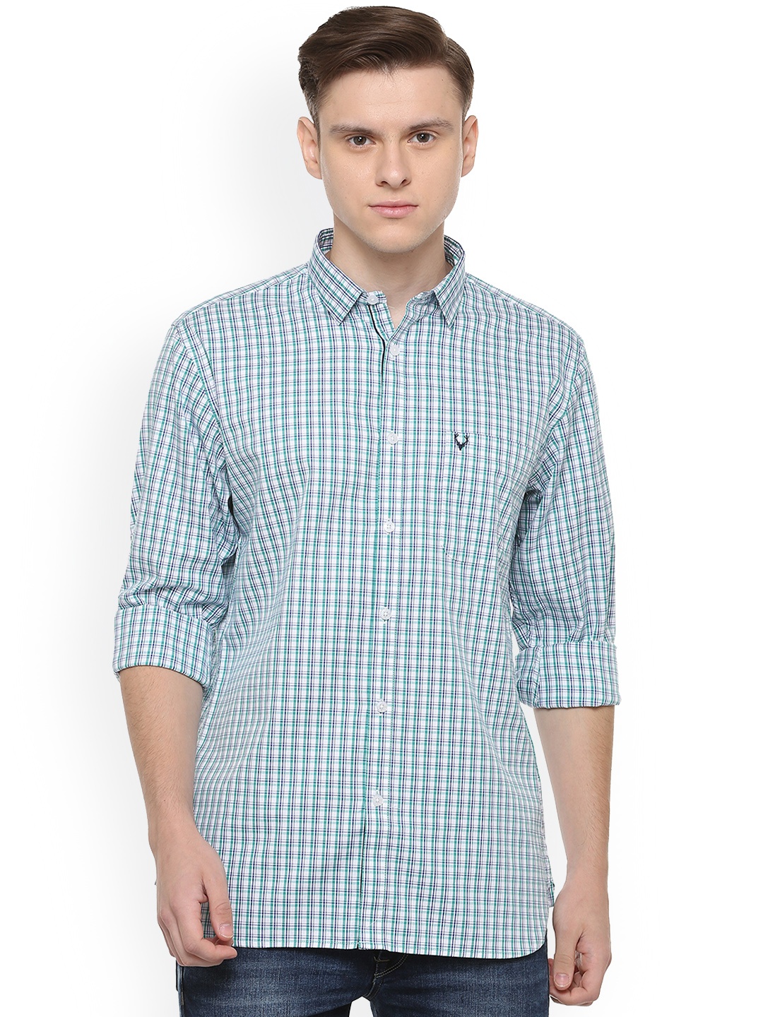 

Allen Solly Men Blue & White Slim Fit Checked Casual Shirt