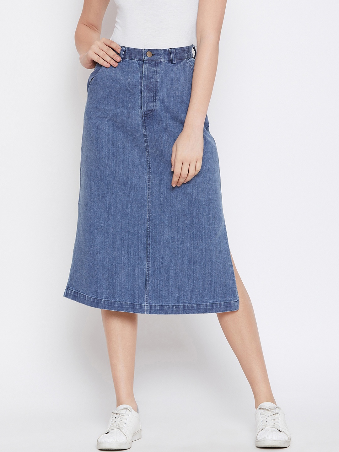 

Nun Women Blue Solid Denim A-Line Pure Cotton Skirt