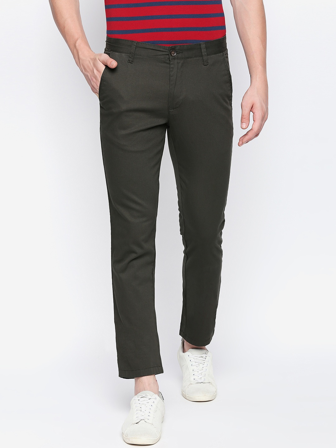 

BYFORD by Pantaloons Men Olive Green Slim Fit Solid Regular Trousers