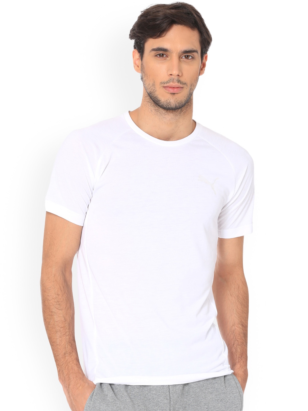 

Puma Men White Solid Round Neck T-shirt Evostripe Move Tee Puma White