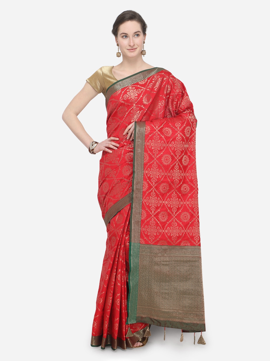 

Pisara Red Silk Cotton Woven Design Banarasi Saree