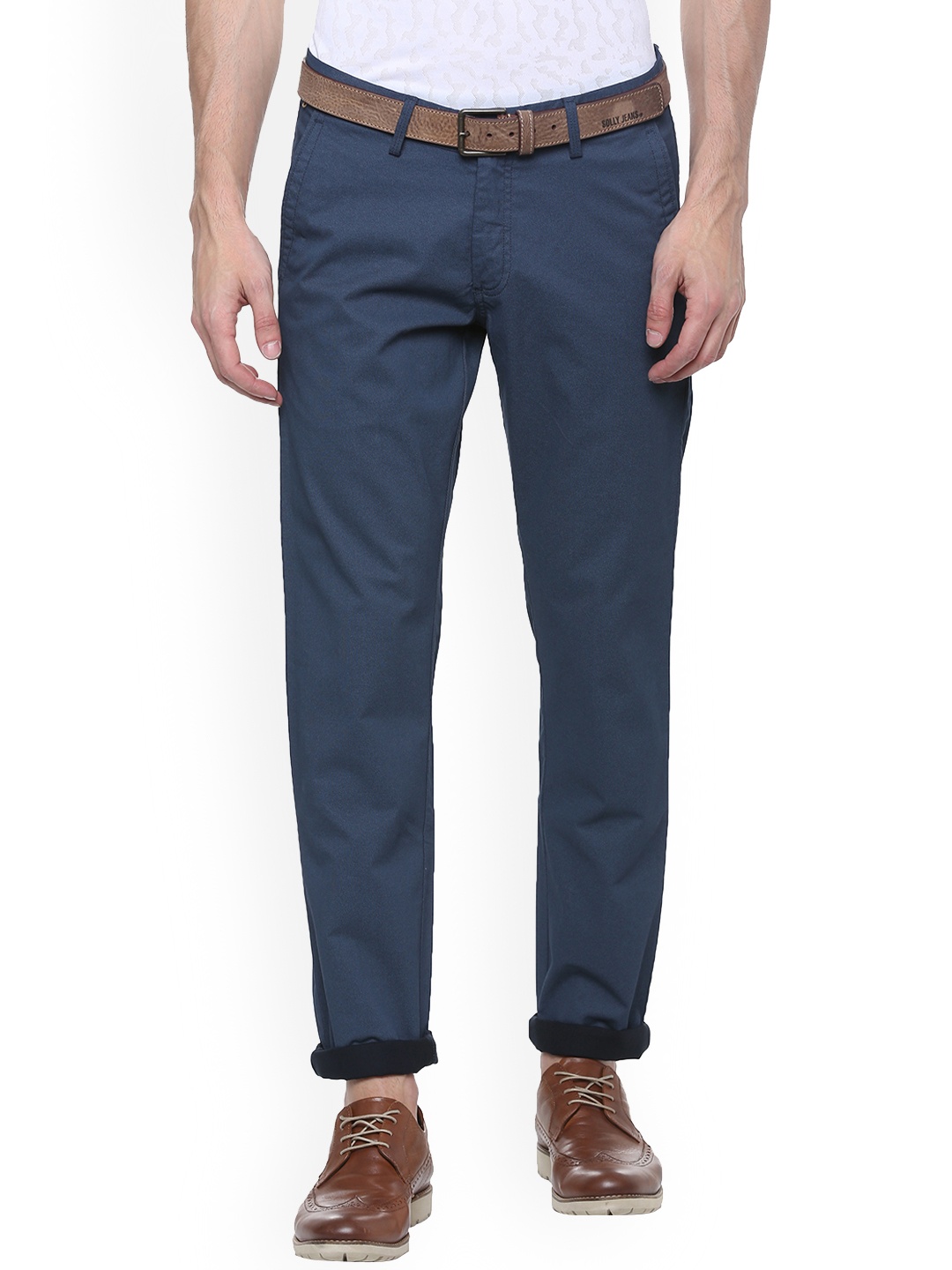 Allen Solly Men Blue Slim Fit Self Design Regular Trousers