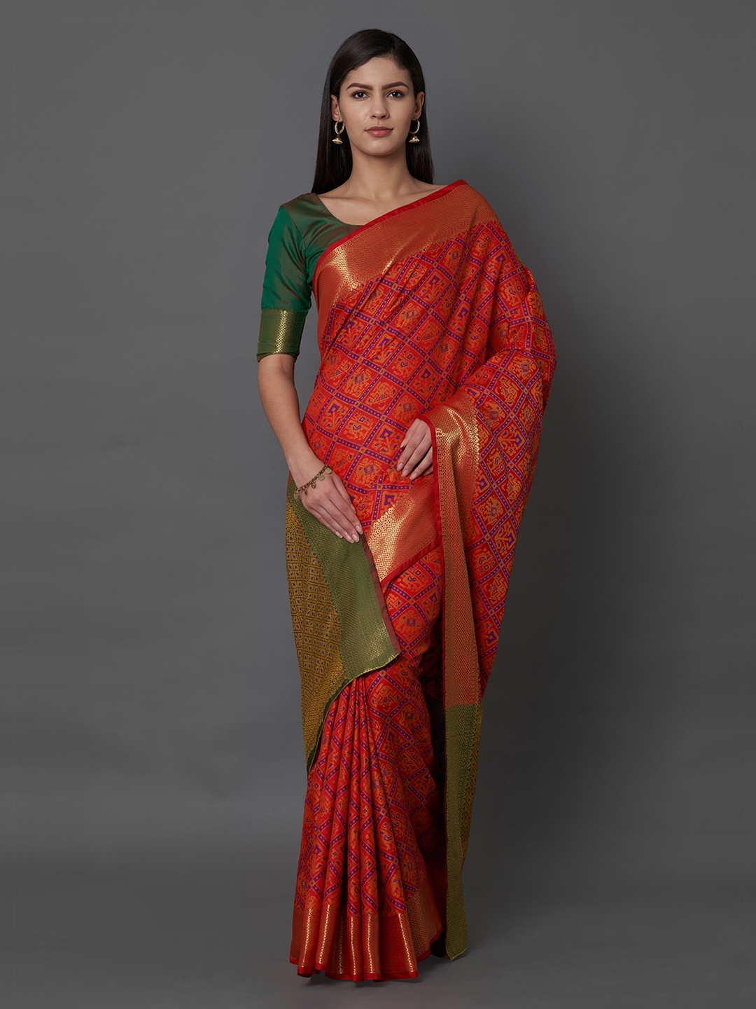 

Mitera Red Silk Blend Woven Design Banarasi Saree