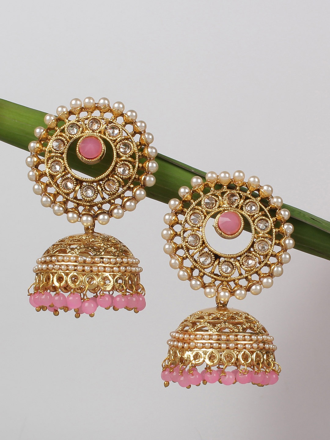 

Shining Diva Gold-Plated & Pink Classic Jhumkas