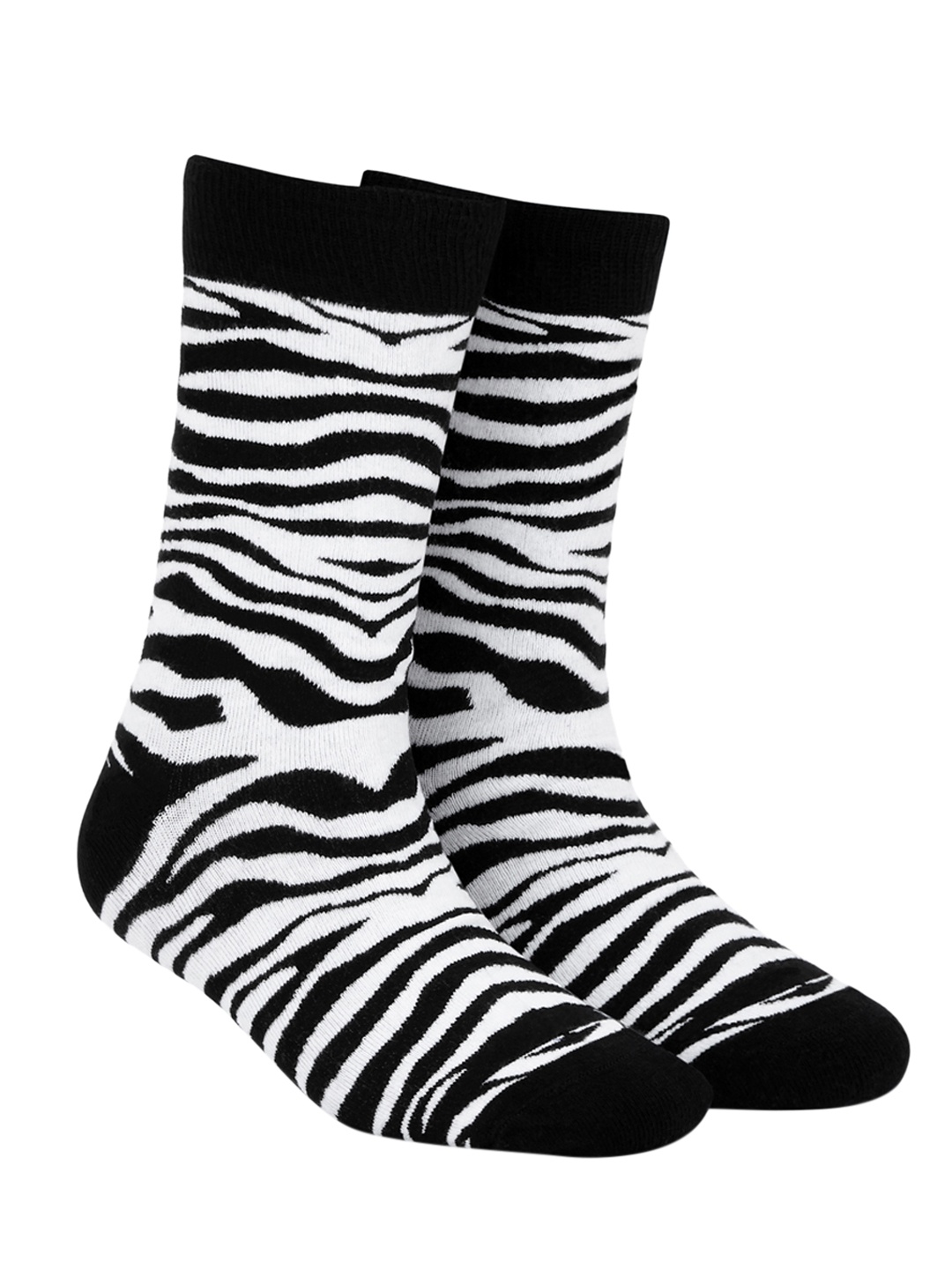 

Dynamocks Unisex White & Black Patterned Calf-Length Socks