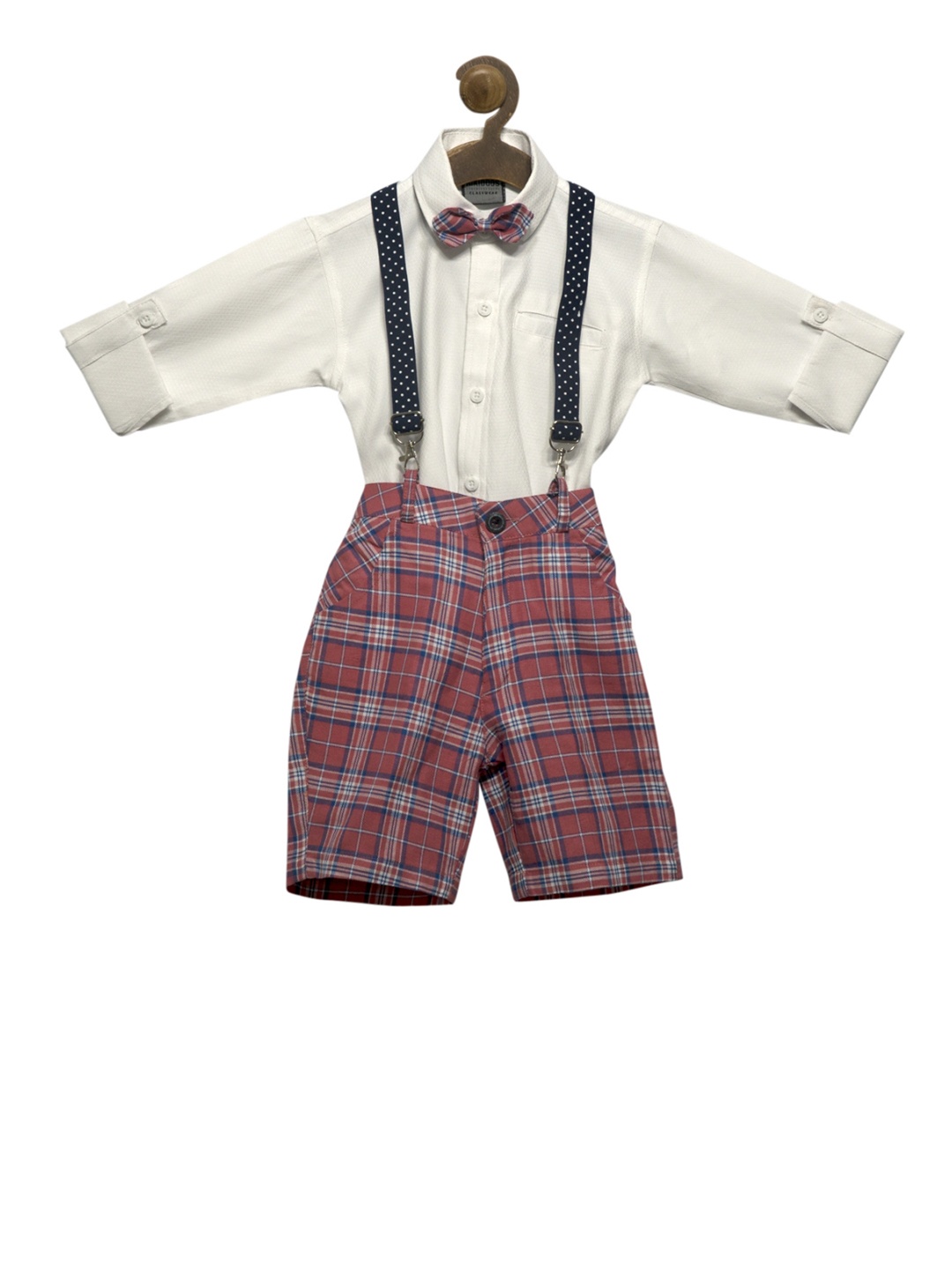 RIKIDOOS Boys White & Pink Solid Shirt with Shorts