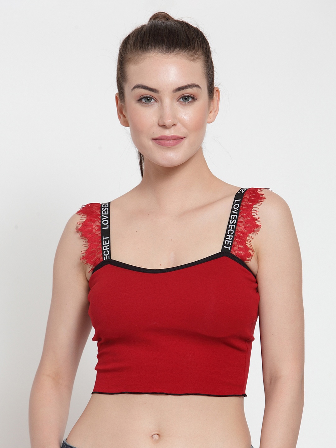 

PrettyCat Red Solid Non-Wired Lightly Padded Bralette Bra PC-SB-5152