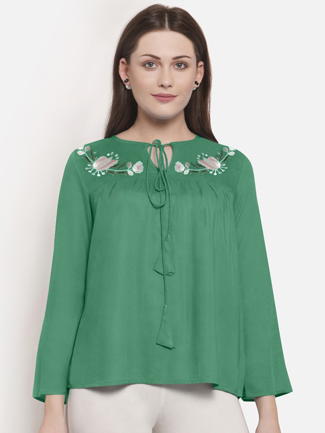 

Martini Women Green Solid A-Line Top