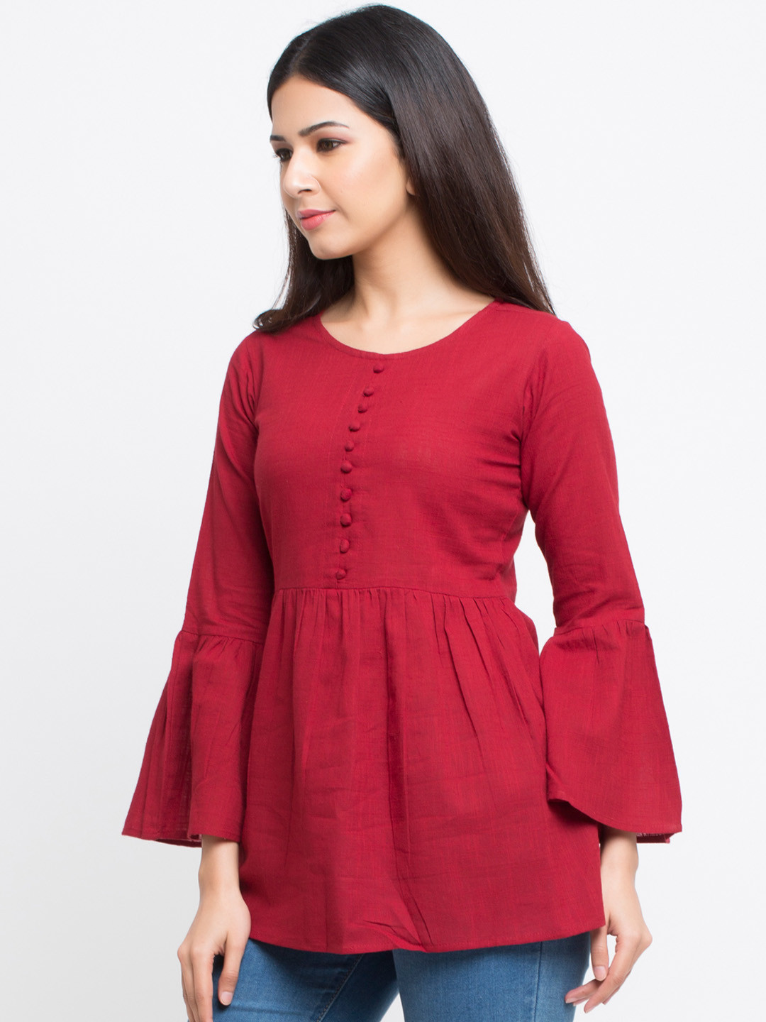 

YASH GALLERY Women Maroon Solid Peplum Top