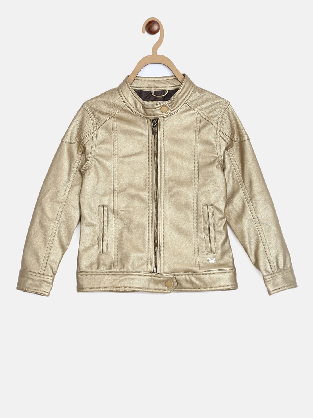 

Blue Giraffe Girls Gold-Toned Solid Biker Jacket