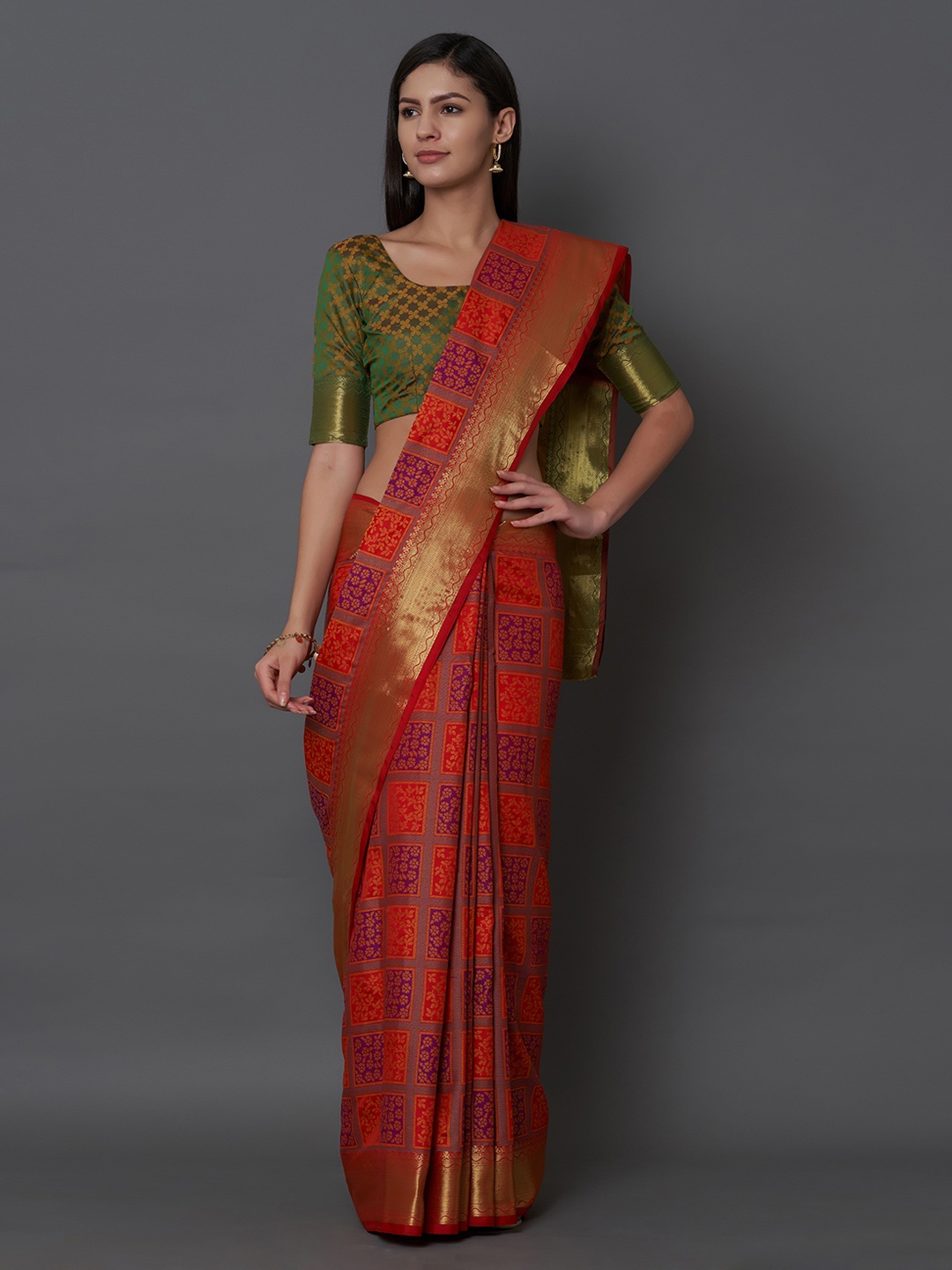 

Mitera Red Silk Blend Woven Design Banarasi Saree