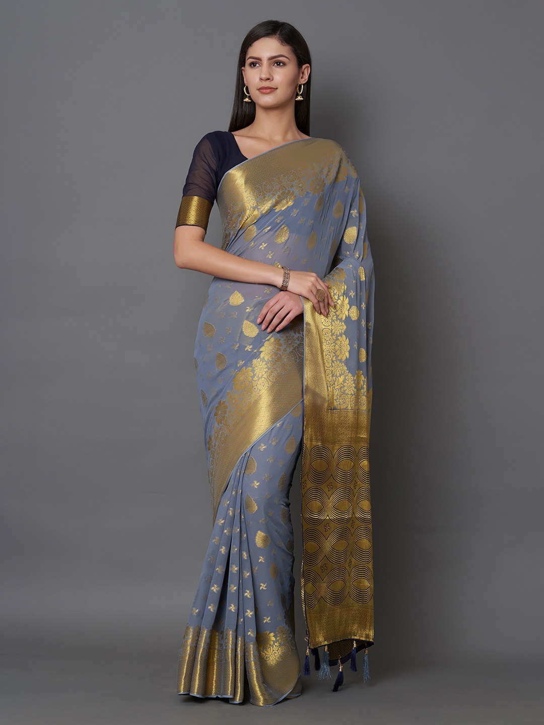 

Mitera Grey Woven Design Silk Blend Saree