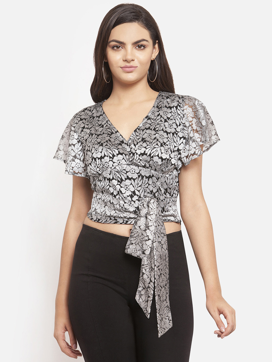 

Martini Women Silver-Toned Printed Wrap Top
