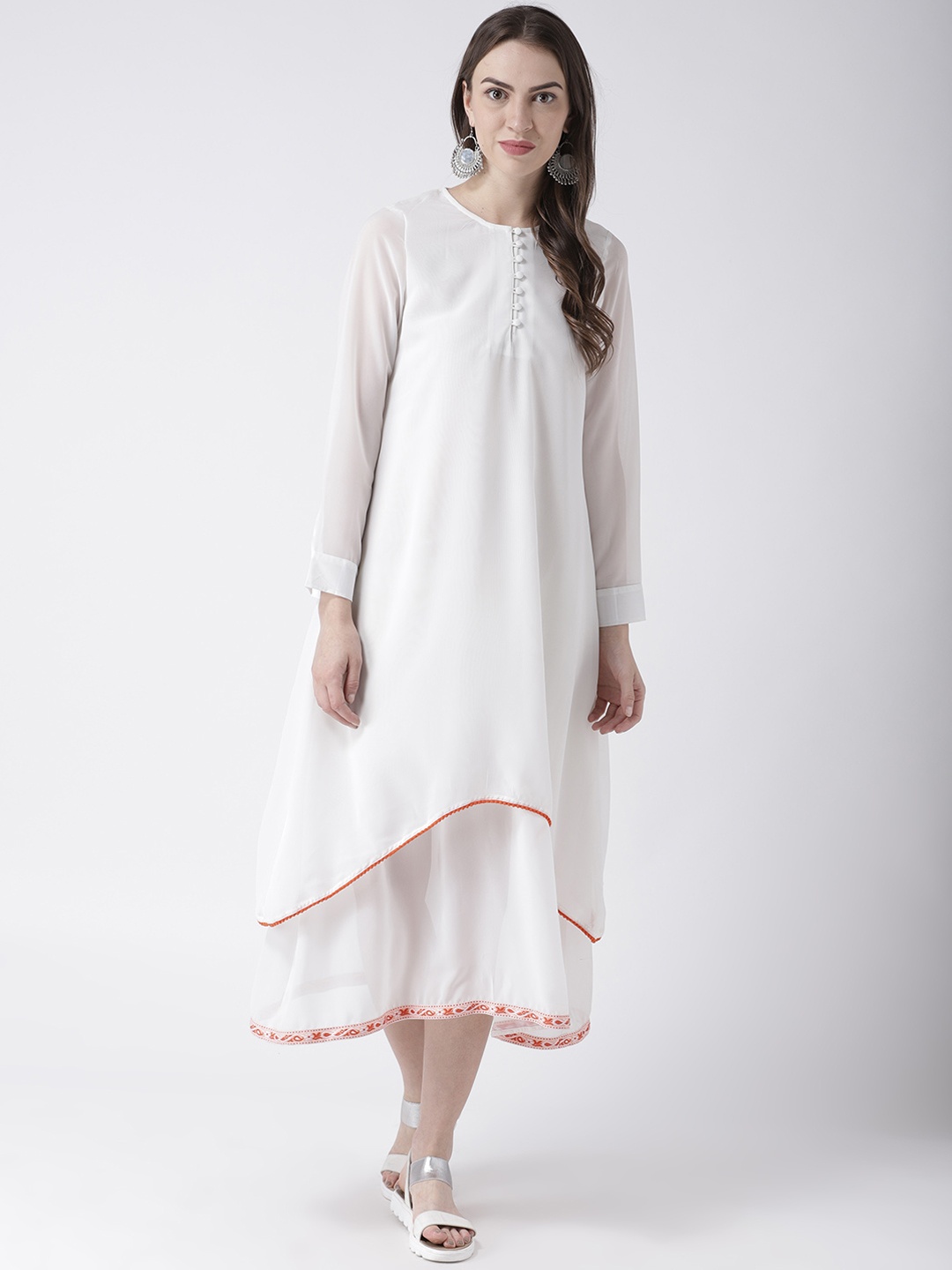 DODO & MOA Women Off-White Solid A-Line Dress