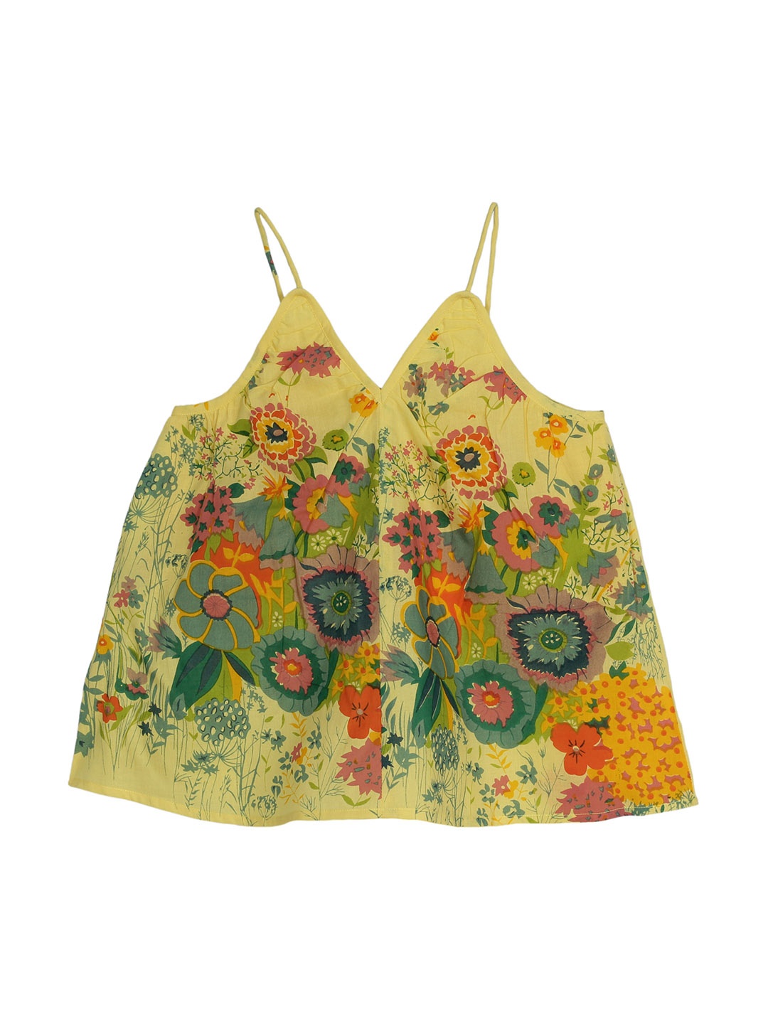 

My Little Lambs Girls Yellow Floral Printed A-Line Pure Cotton Top
