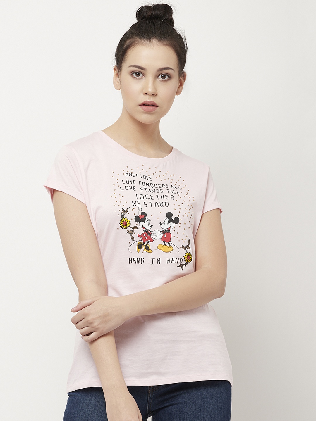 

Free Authority Women Pink Mickey & Friends Printed T-shirt