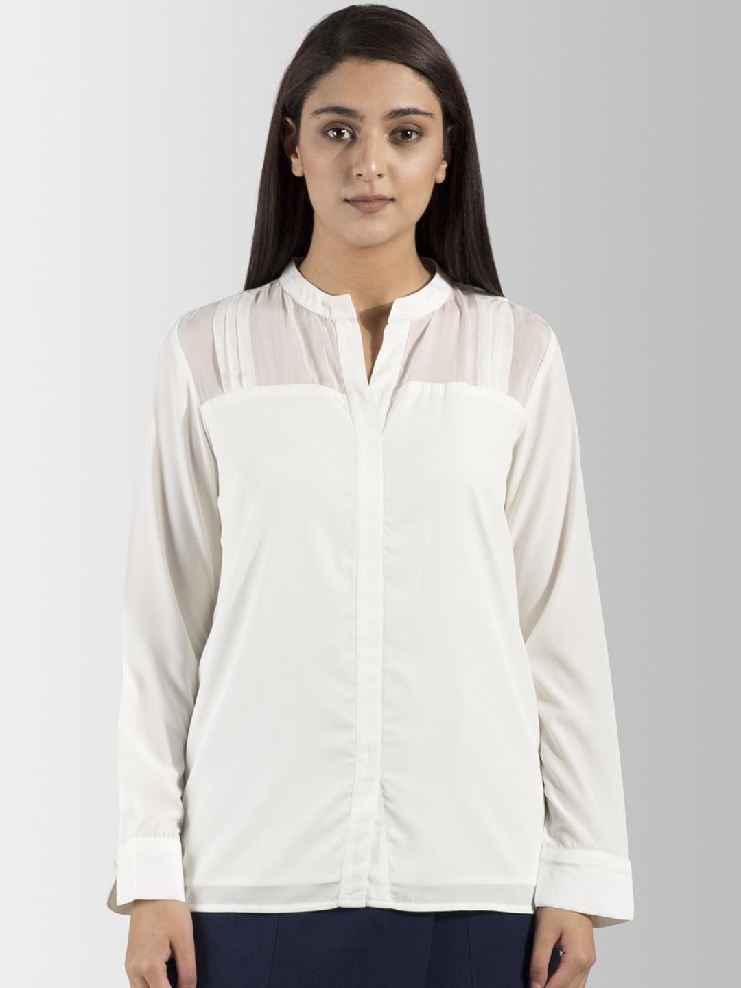 FableStreet Women Off-White Solid Shirt Style Top