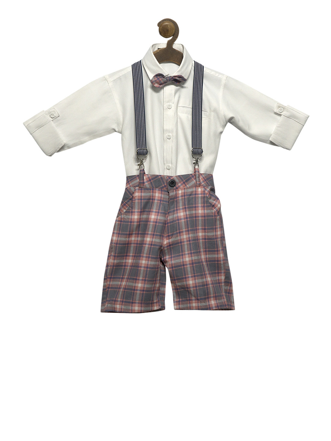 

RIKIDOOS Boys Grey & White Checked Dungaree With Shirt