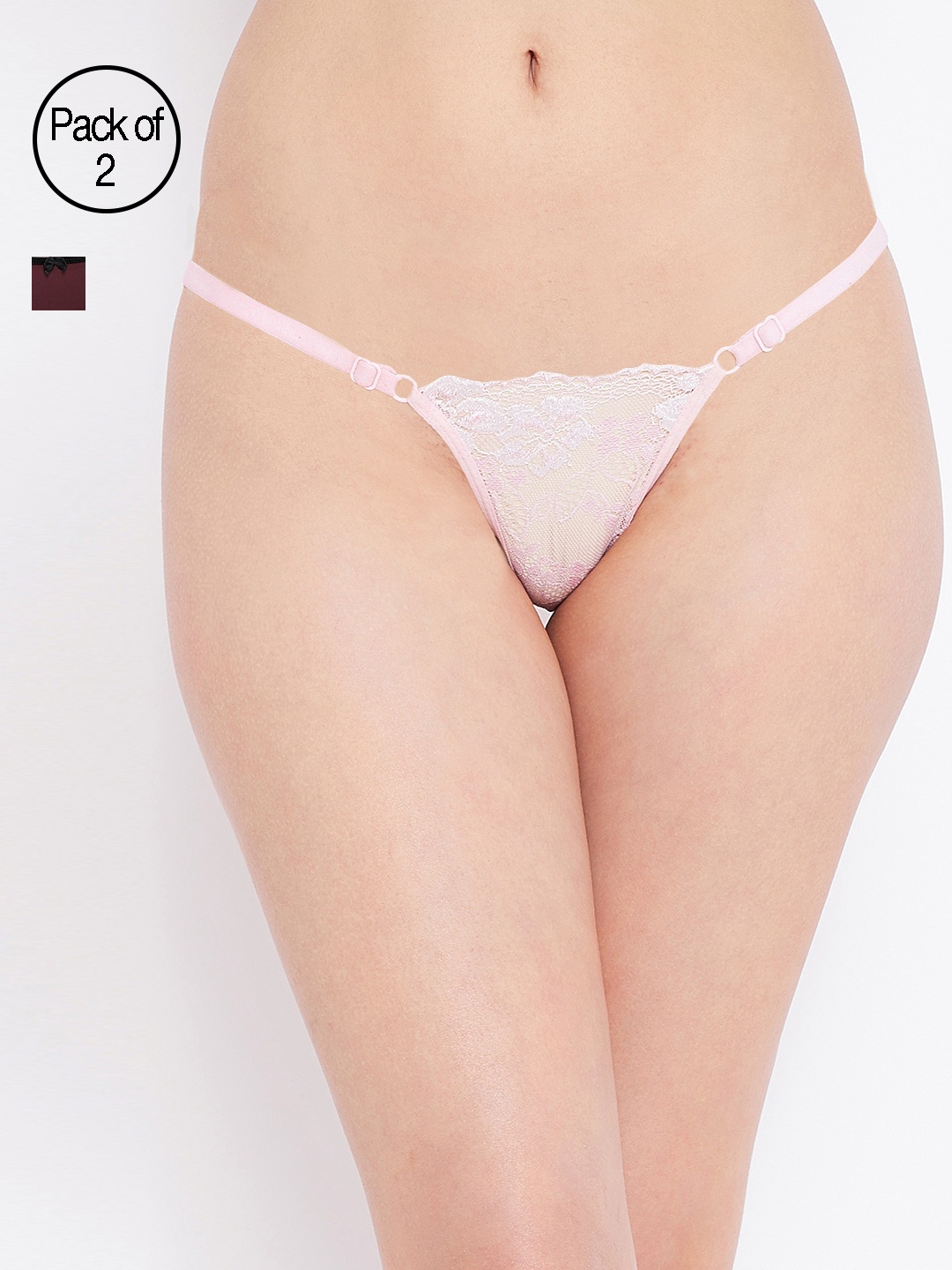 N-Gal Women Pack of 2 White & Maroon Solid Thongs NTDT01-NTDT02