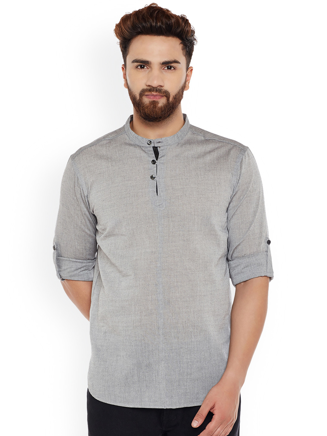 

even Men Grey Solid Straight Kurta