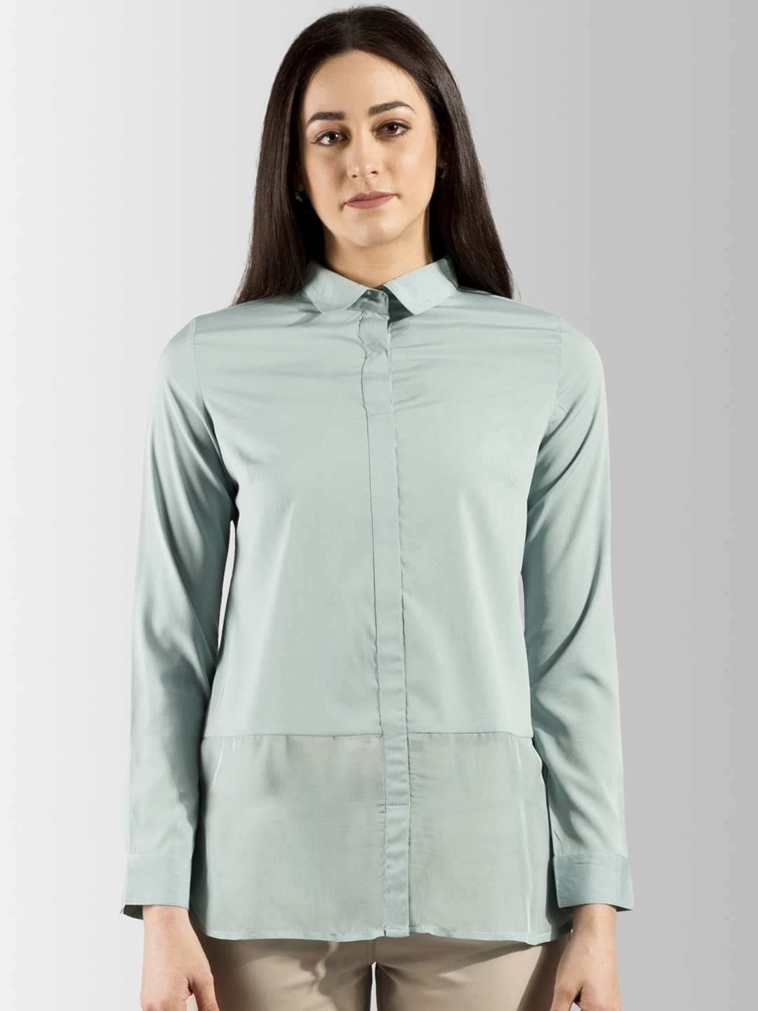 

FableStreet Women Teal Solid Shirt Style Top
