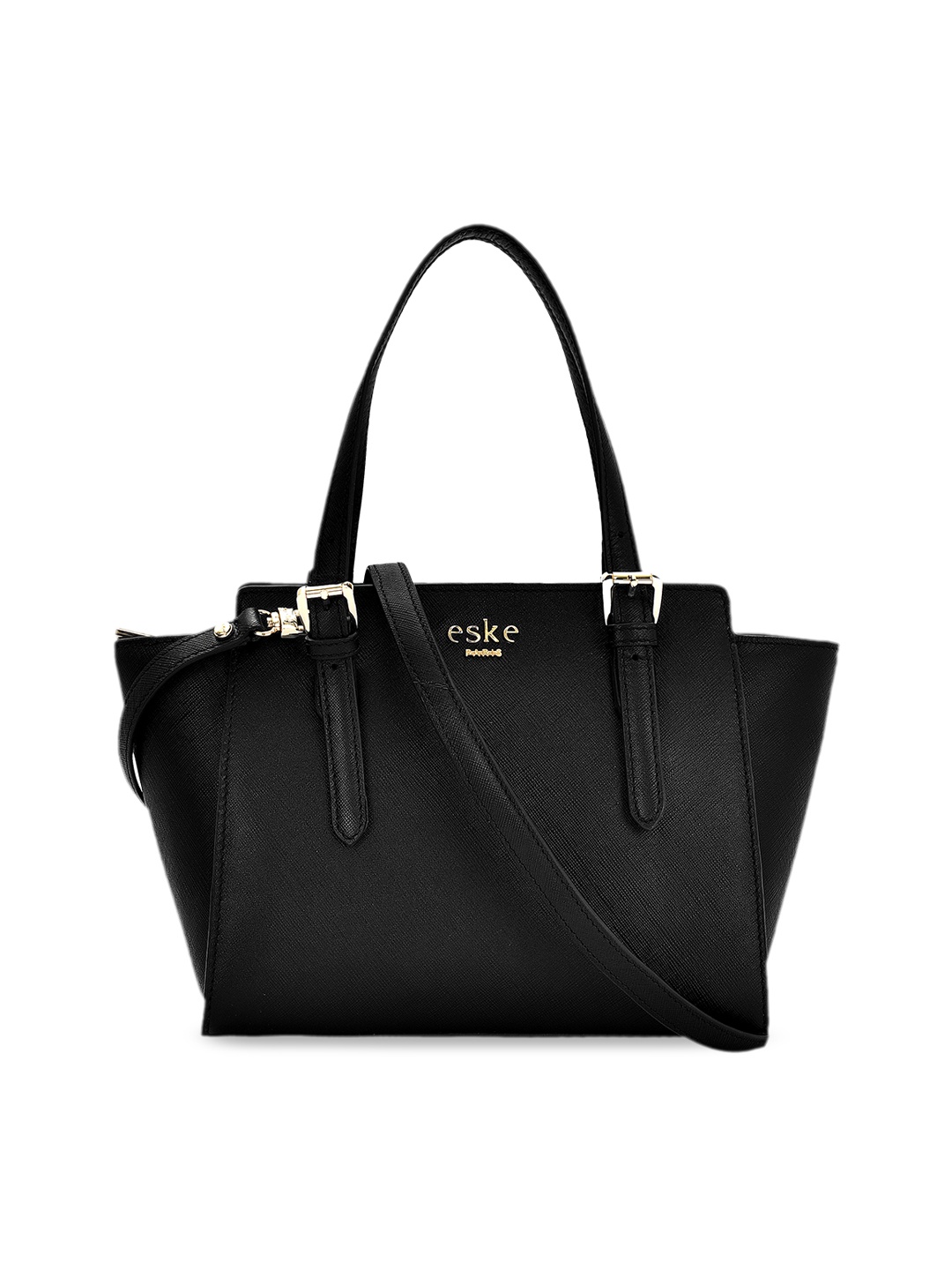 

Eske Black Solid Leather Handheld Bag