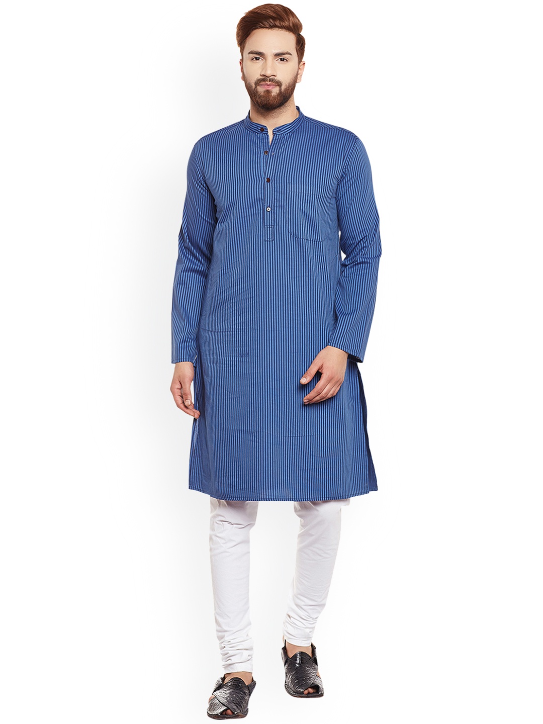 

even Men Blue Striped Straight Kurta