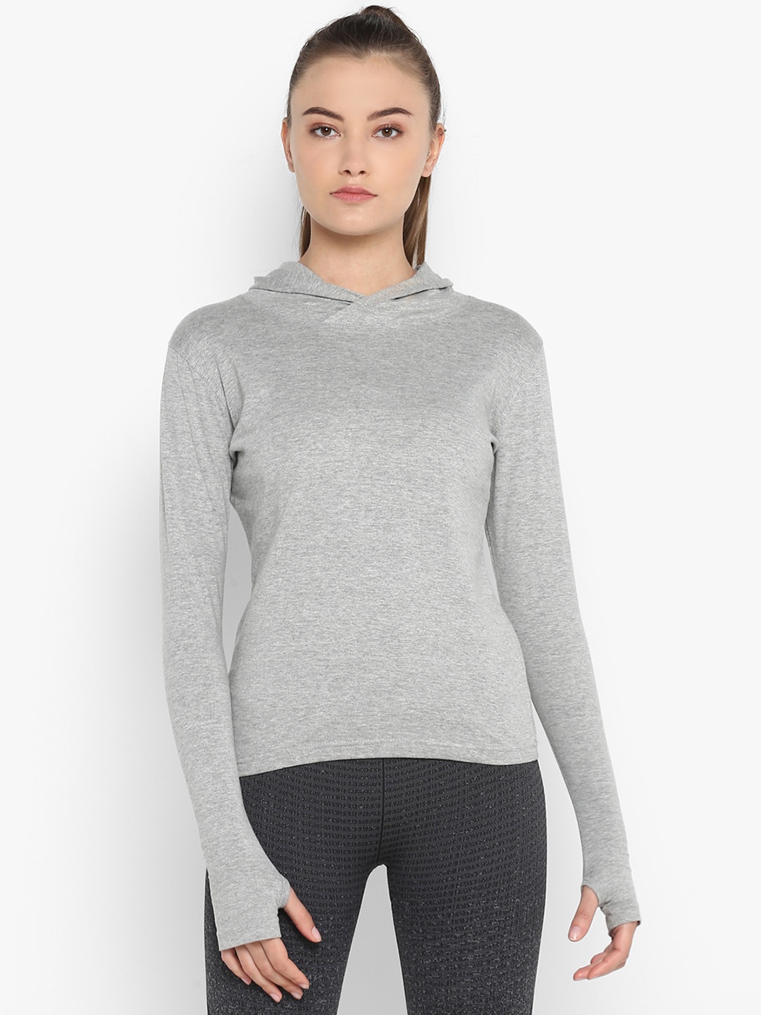 

appulse Women Grey Solid Hood T-shirt