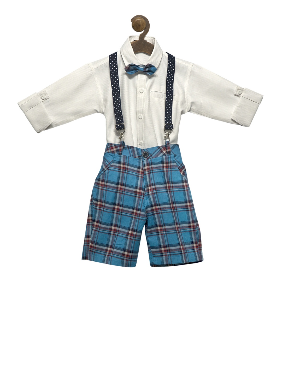 

RIKIDOOS Boys Blue & White Checked Dungaree With Shirt
