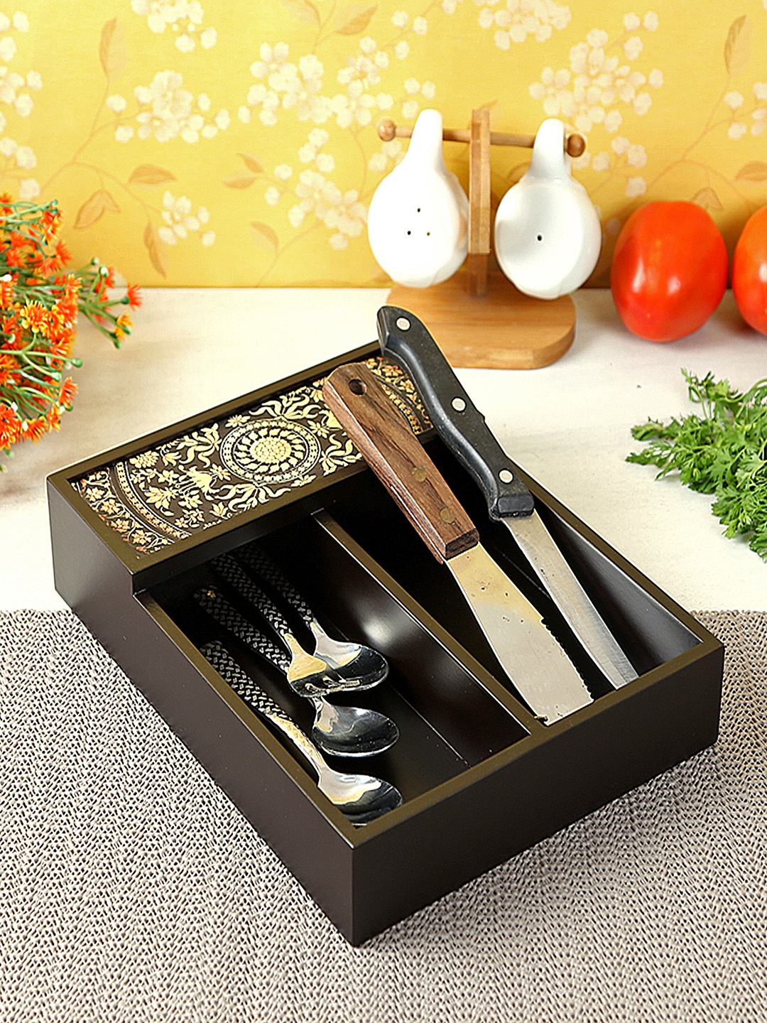 

Reinvention Factory Black & Brown MDF Wood Cutlery Holder