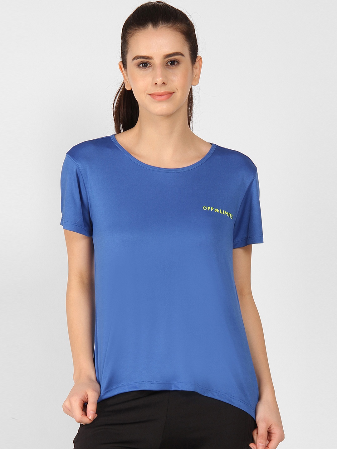 

OFF LIMITS Women Blue Solid Round Neck T-shirt