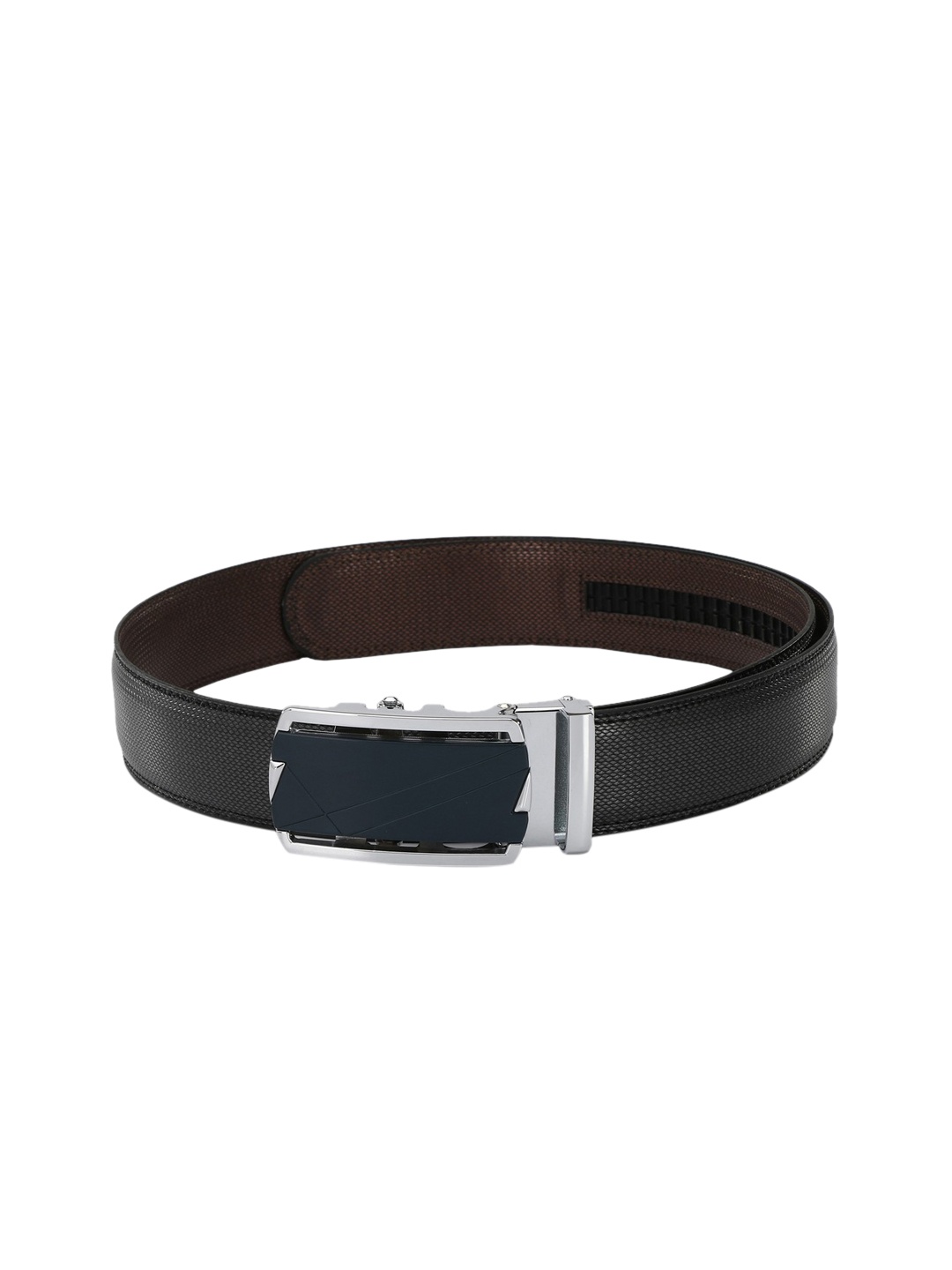 Pacific Gold Men Black Textured Leather Belt