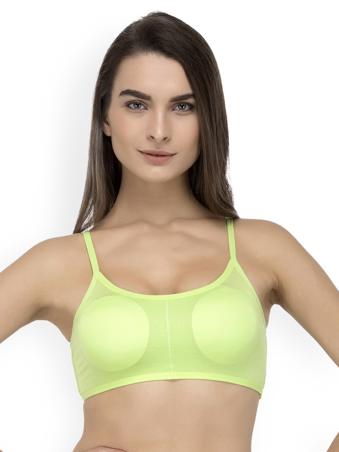 

Laceandme Lime Green Solid Non-Wired Lightly Padded Styled Back Bralette Bra 4434