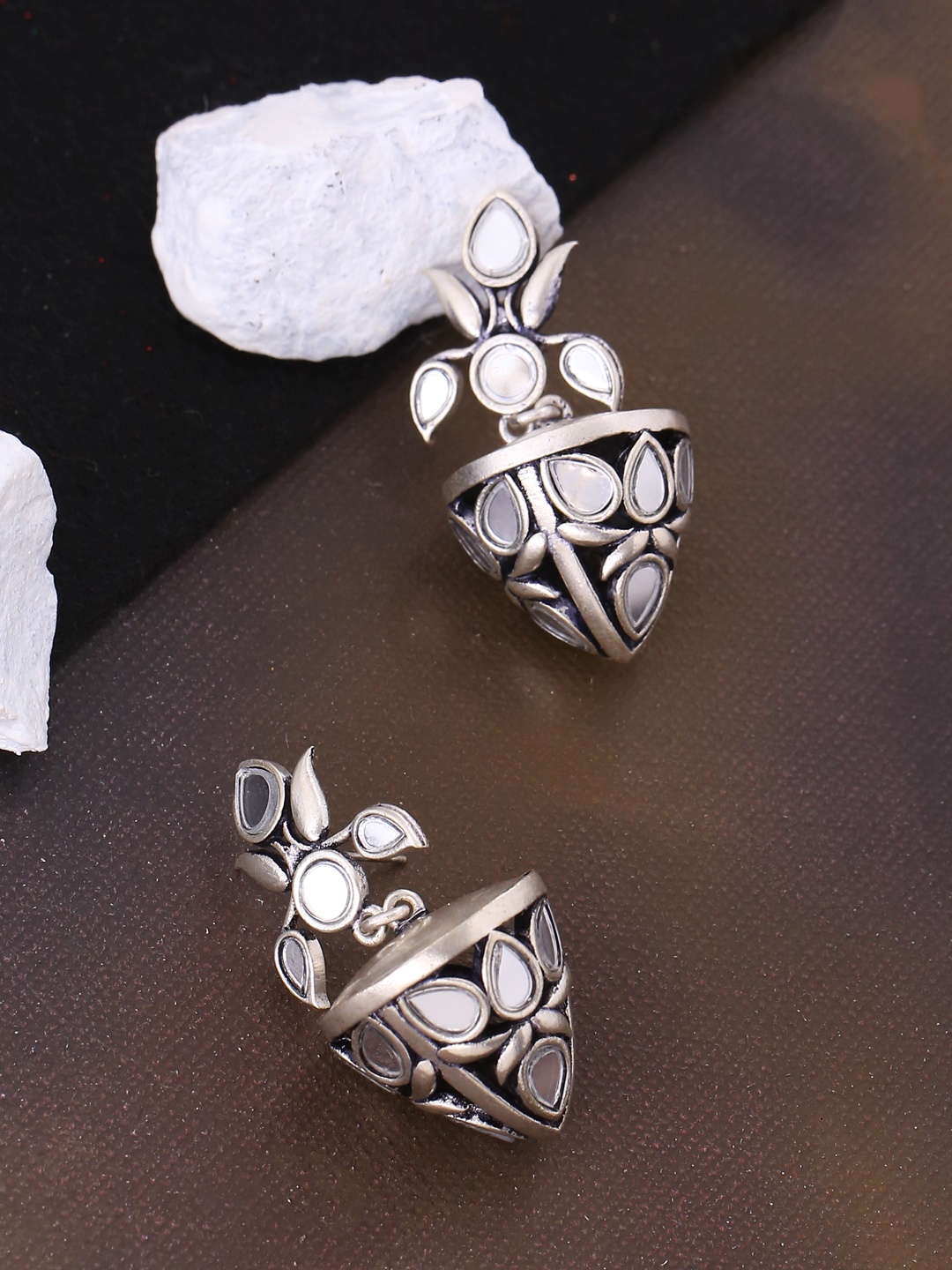 

Voylla Silver-Toned Contemporary Drop Earrings