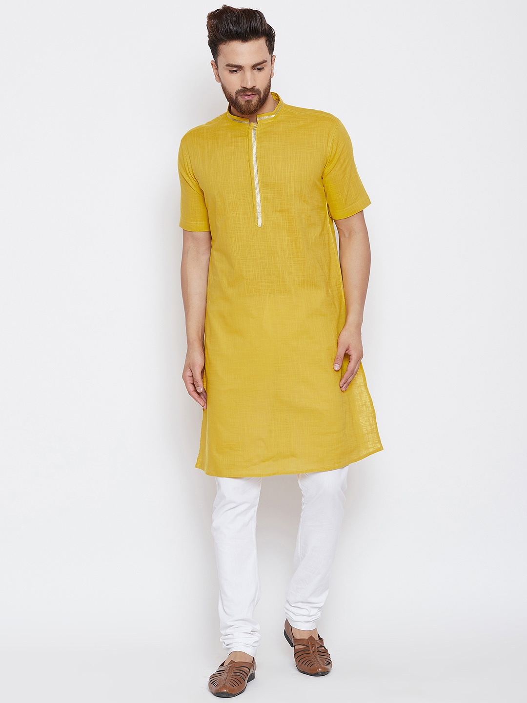

even Men Yellow Solid Kurta with Churidar