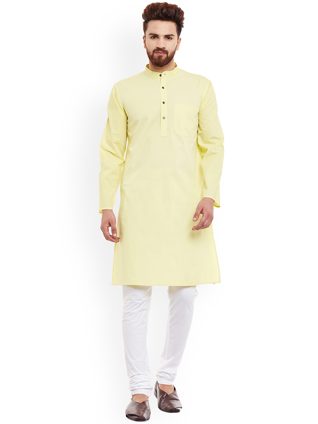 even Men Yellow Solid Straight Kurta