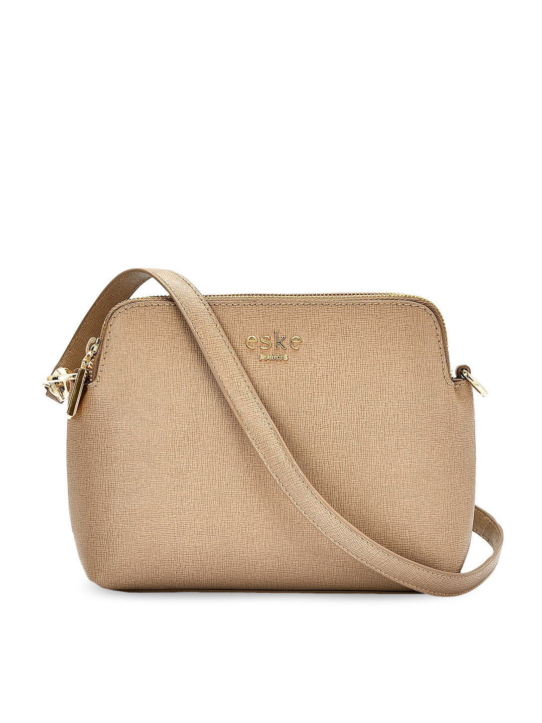 

Eske Beige Solid Leather Sling Bag