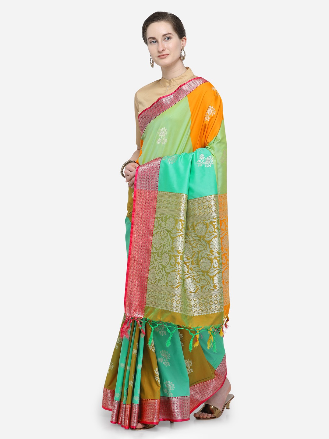 

Varkala Silk Sarees Multicoloured Silk Blend Woven Design Banarasi Saree, Multi