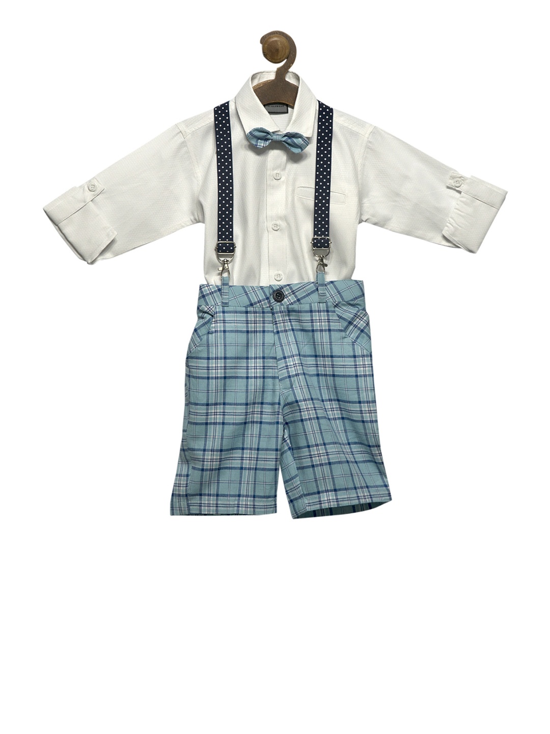 

RIKIDOOS Boys Blue & White Checked Dungaree Set
