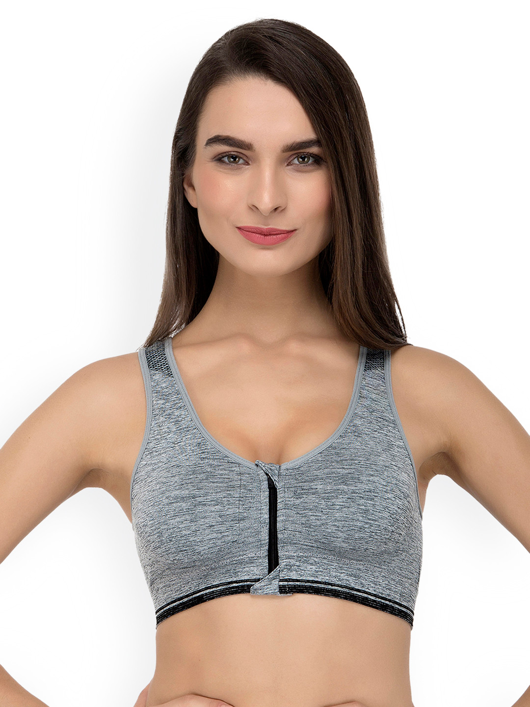 

Laceandme Grey Solid Non-Wired Lightly Padded Sports Bra 4436