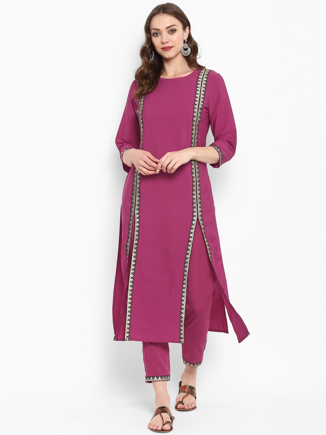 ZIYAA Women Pink Solid Straight Kurta