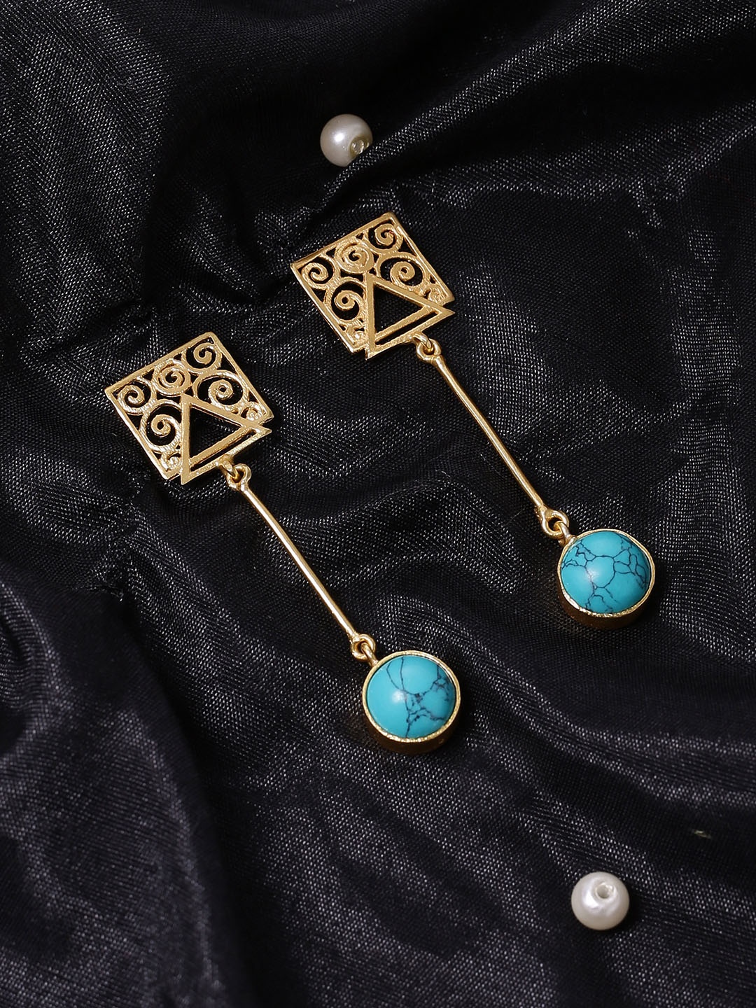 

Shoshaa Gold-Plated & Turquoise Blue Contemporary Drop Earrings