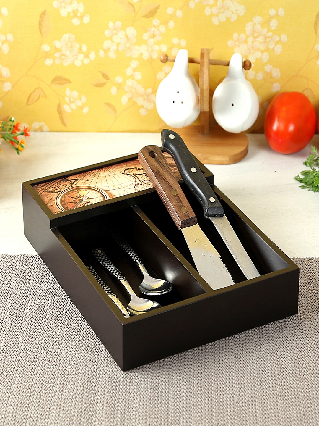 

Reinvention Factory Black & Brown MDF Wood Cutlery Holder