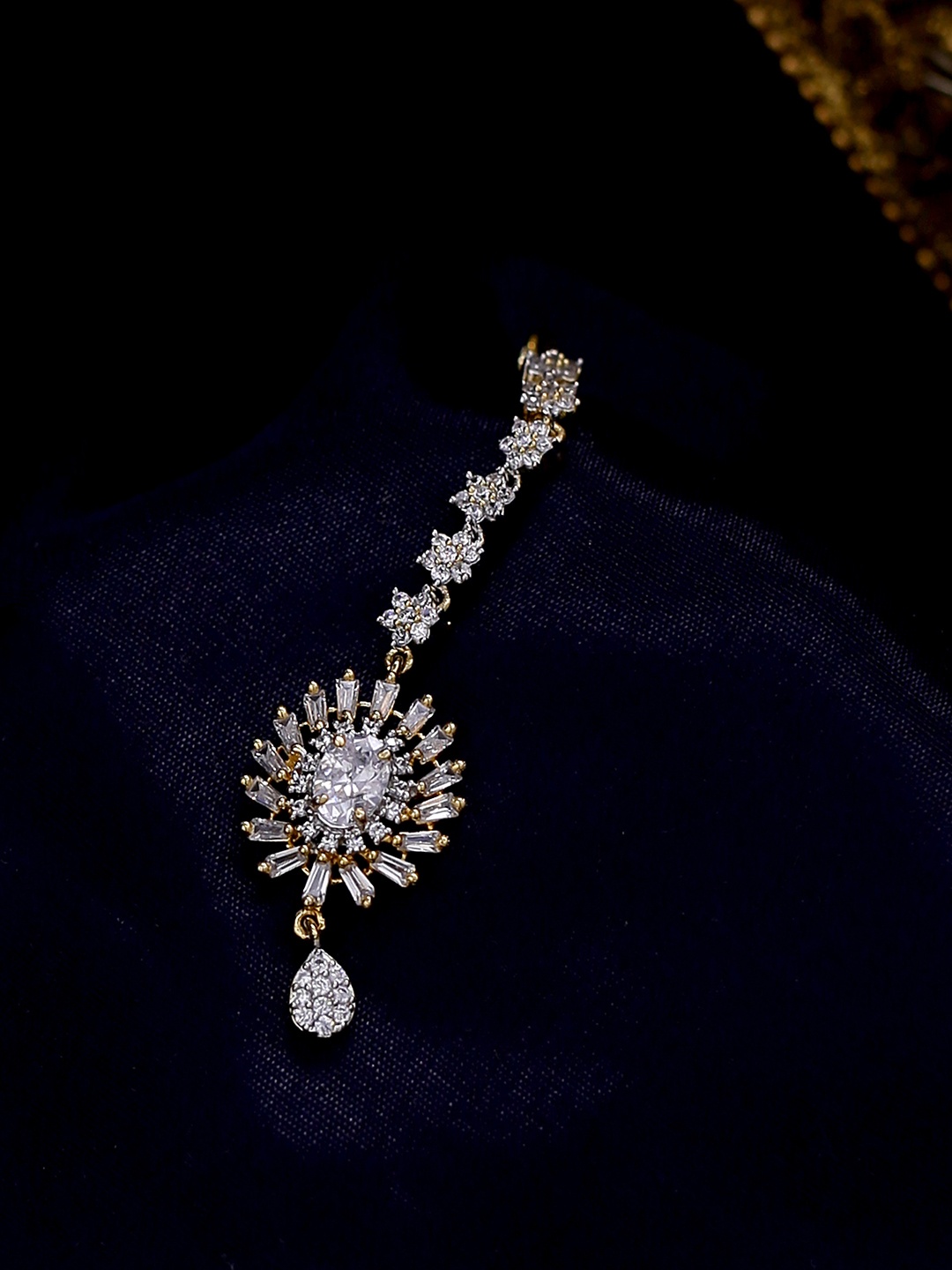 

Shoshaa Women Gold-Plated & Silver-Toned AD & CZ Studded Maang Tikka