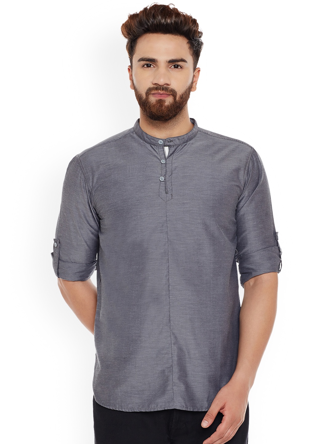 

even Men Grey Solid Straight Kurta