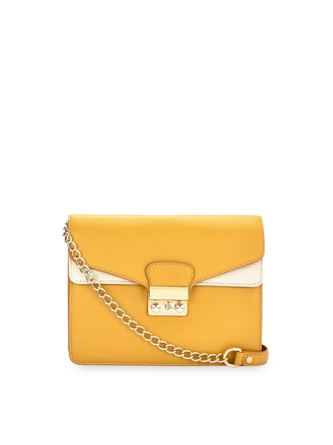 

Eske Yellow Solid Sling Leather Bag