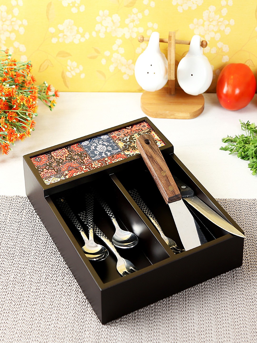 

Reinvention Factory Multicoloured MDF Wood Cutlery Holder, Multi