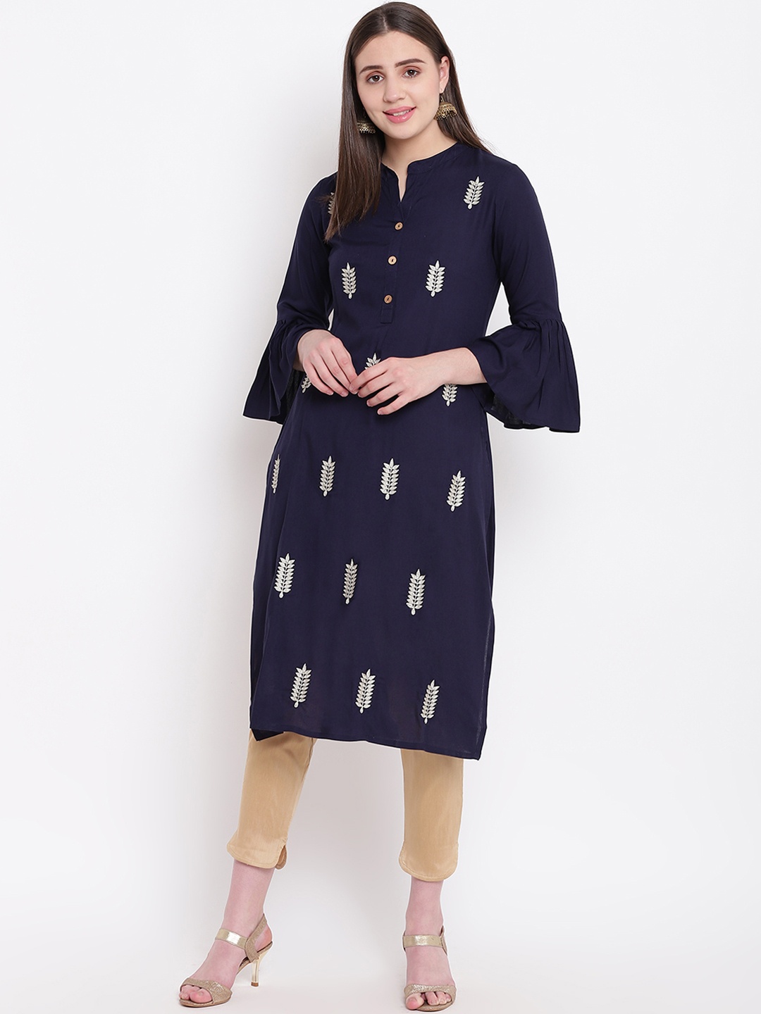 

Be Indi Women Navy Blue Embroidered Straight Kurta