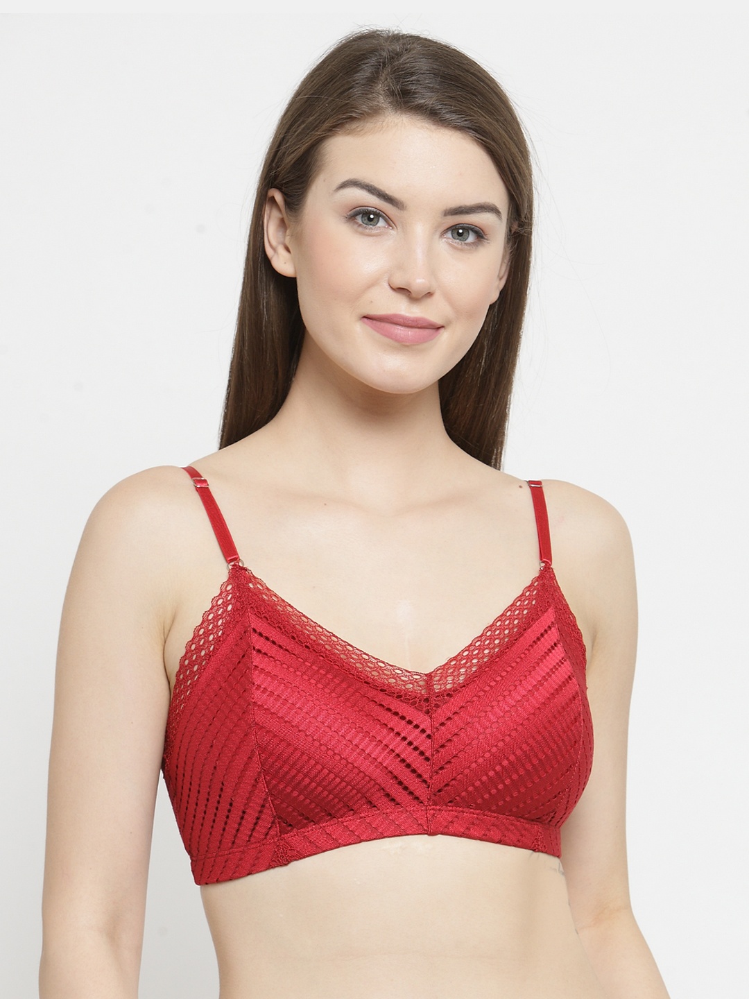 

PrettyCat Red Lace Non-Wired Lightly Padded Bralette Bra PC-SB-5149