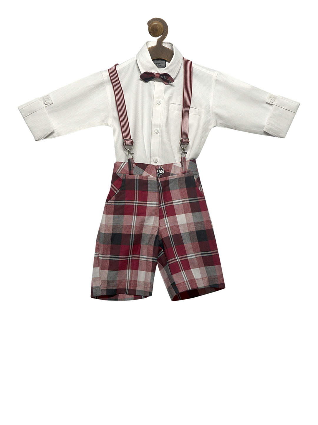 

RIKIDOOS Boys Red & White Checked Dungaree With Shirt